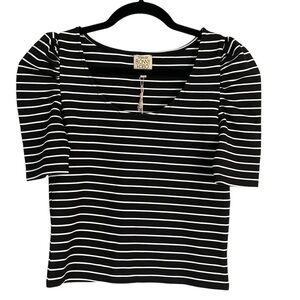 𝅺TORN by Ronny Kobo Puff Shoulder Striped Crop Top